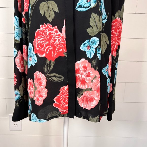 CeCe Black Pink & Blue Floral Semi Sheer Long Sleeve Blouse Size M - Picture 3 of 11
